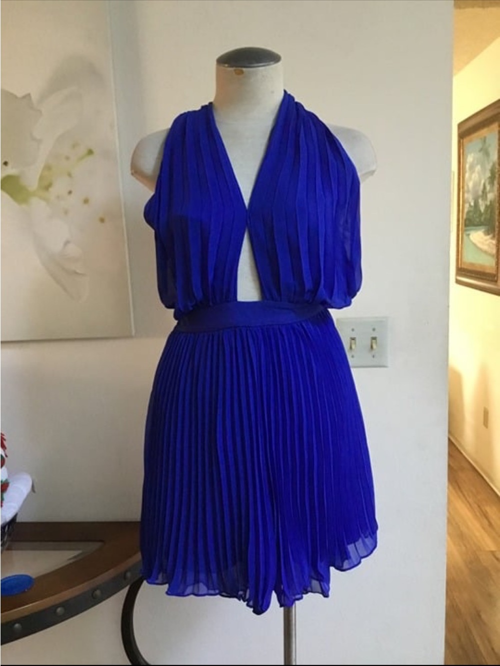 New Guess by Marciano Cobalt Blue Pleated Halter Romper